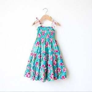 SweetHoney smocked Tiered Turquoise Dress Pink Floral Design Maxi 2T